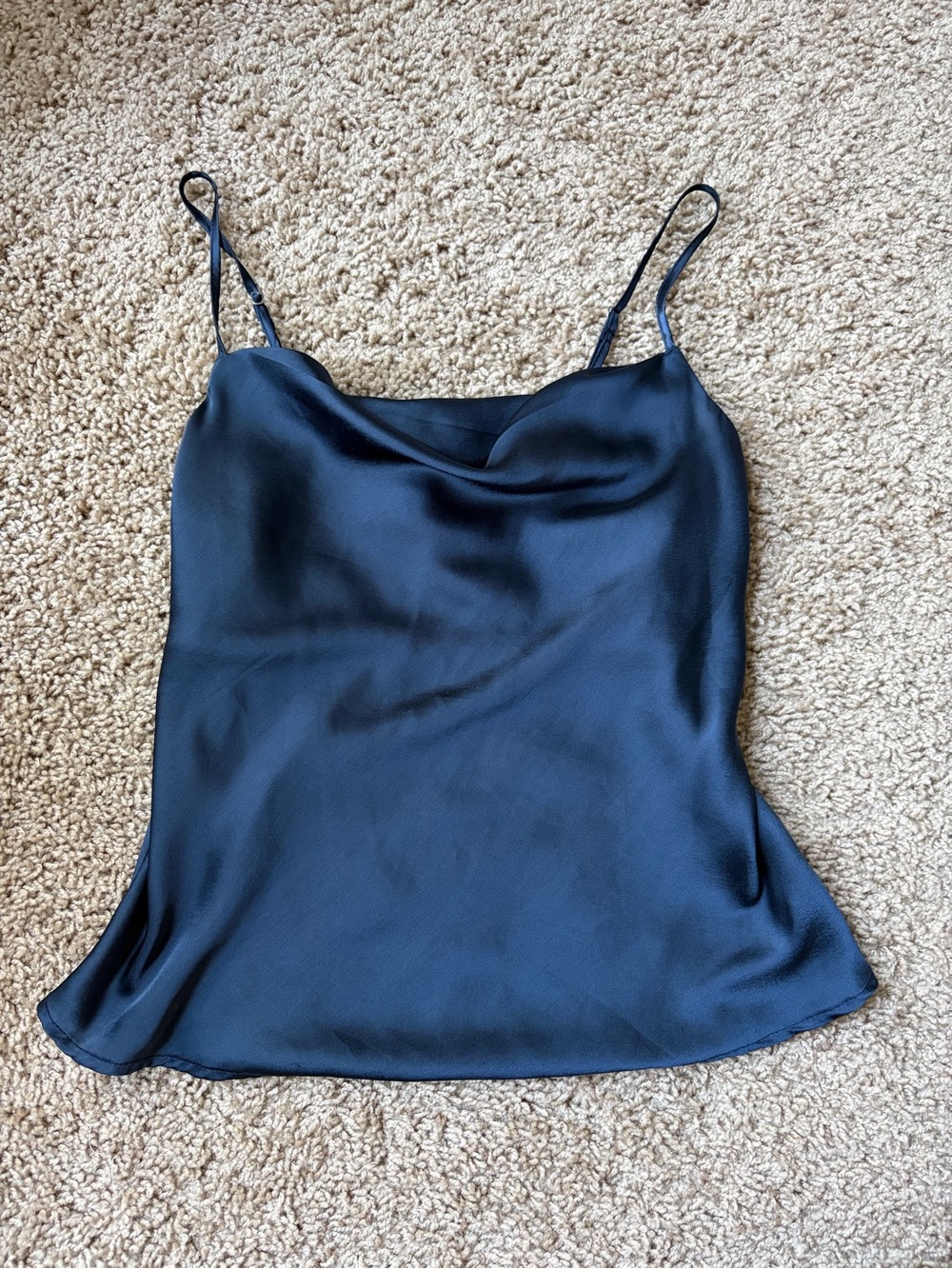 Satin Cowl Neck Camisole Tank Top - Navy Blue